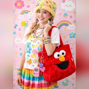 Sesame Street Elmo Plush Tote Bag | Red Furry Character Handbag